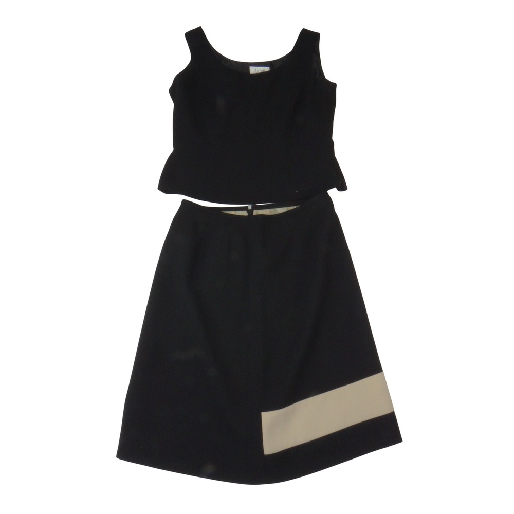Vtg Le Suit Petite Black Sleeveless Scoop Neck Shell Top and Skirt 4P RN 50610